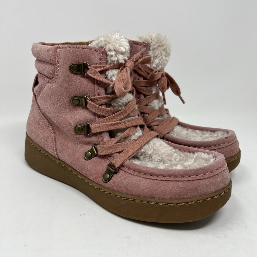 Zodiac Women's 7 Pierson Suede Ankle Lace Up Boots Pink Leather Platform Snow